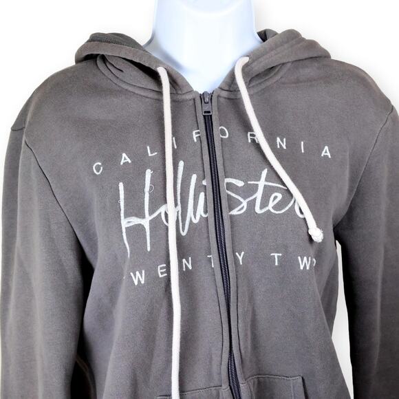 Hollister Gray Logo Womens Knit Fleece Full Zip Hoodie M - Picture 2 of 9